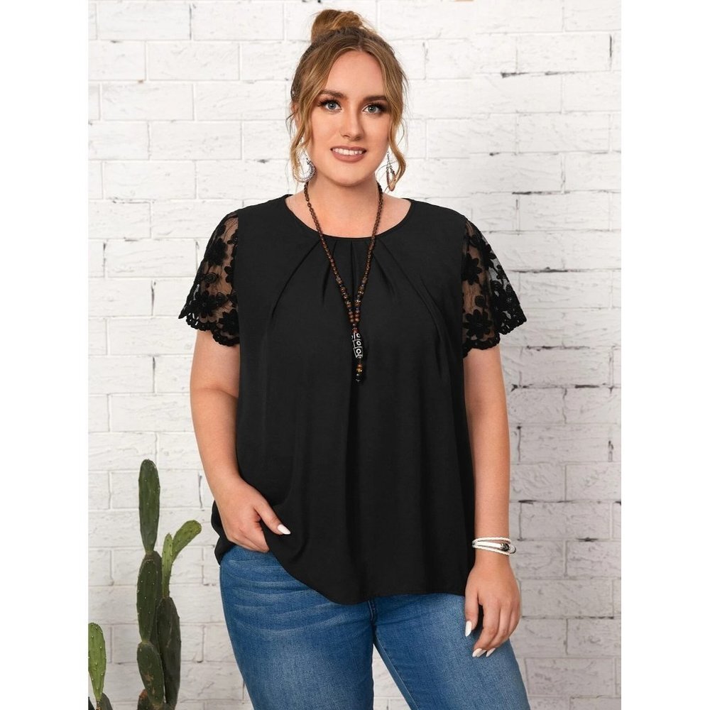 NEW SHEIN EMERY ROSE Plus Embroidery Mesh Top Size‎ 1XL